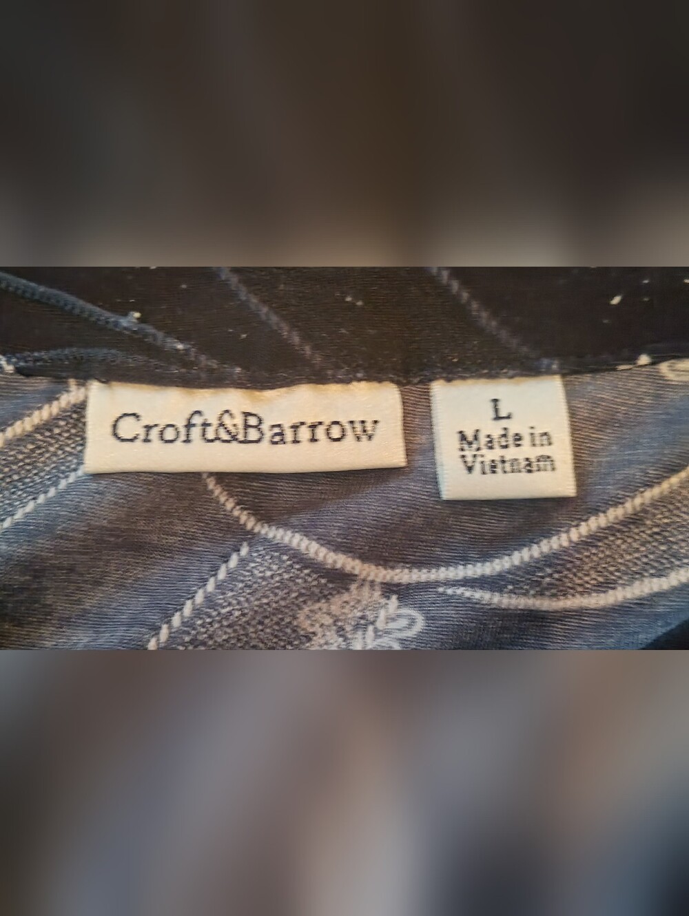 Croft & Barrow Dark Navy Print Blouse Women’s Large Short Sleeve High Low Hem - Picture 3 of 10